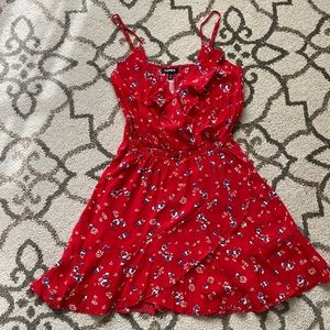 Express Red Floral Ruffle Sundress